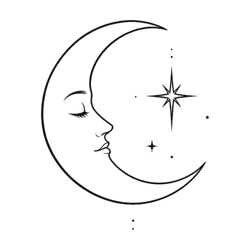 Moon & Star fine line flash tattoo